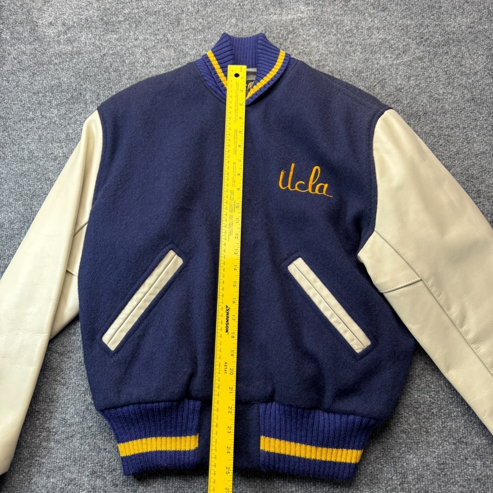 Vintage Albion UCLA Varsity Jacket 40 Mens M Blue Wool Cowhide Leather Sleeves - Picture 2 of 8
